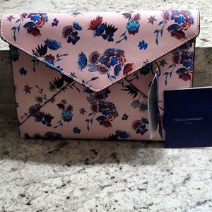 Brand New Rebecca Minkoff pink blue flower Leo envelop clutch
